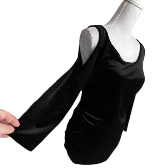 Boston Proper Velvet Cold-Shoulder Event Festive Holiday Black Top w Rouching - Picture 2 of 15